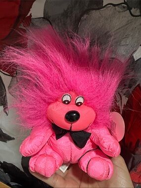 Plush Pink Fuzzy Kids Toy with Bow